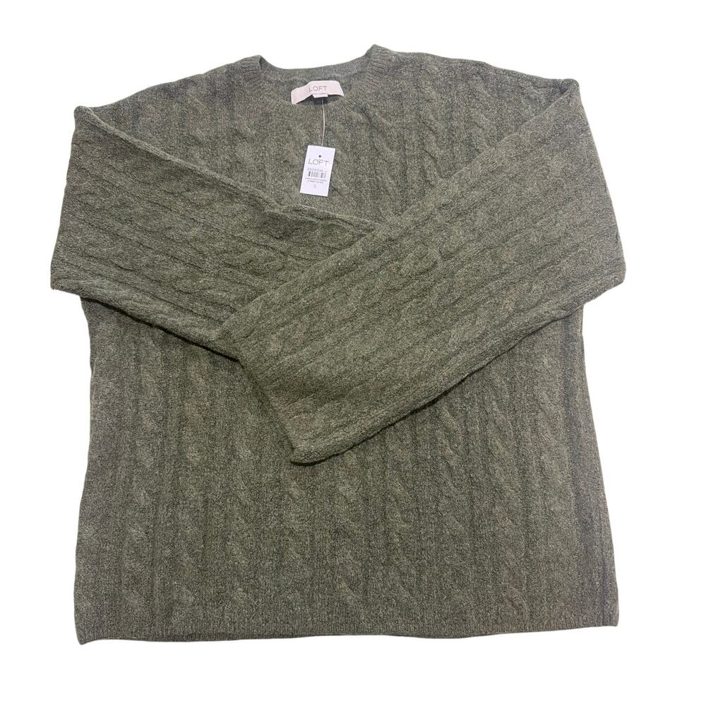 NWT Ann Taylor Loft Olive Green Sz S Crewneck Cable Knit Sweater Soft Corpcore